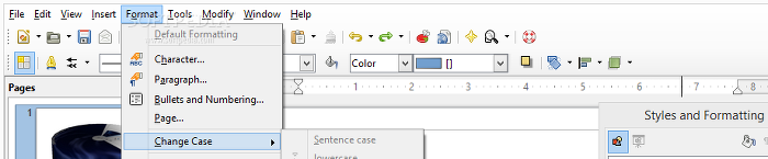 Showing the LibreOffice Draw format menu